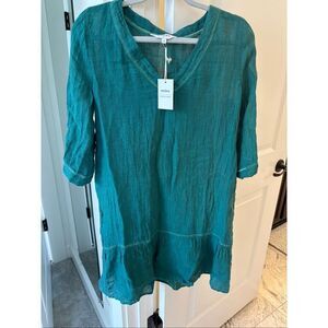 NWT Brora linen ruffle hem tunic, size 6 $168 C26